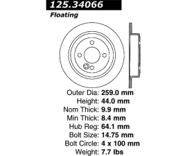 StopTech Premium High-Carbon Rear Rotor Mini Cooper 2002-2006 125.34066
