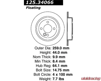StopTech Premium High-Carbon Rear Rotor Mini Cooper 2002-2006 125.34066 - 125.34066