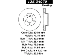 StopTech Brake Rotor, Front, Black, for Ford Mustang 2015-2023, 125.3407