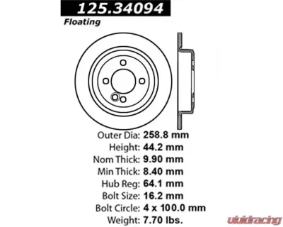 StopTech High-Carbon Rear Rotor Mini Cooper 2007-2011 Black 125.34094 - 125.34094