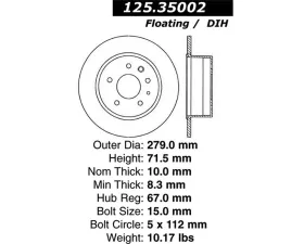 StopTech Premium High-Carbon Rear Rotor for Mercedes-Benz 125.35002
