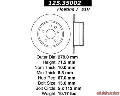 StopTech Premium High-Carbon Rear Rotor for Mercedes-Benz 125.35002 - 125.35002