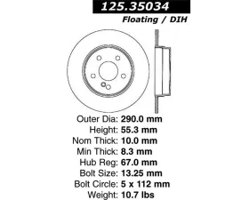 StopTech Premium High-Carbon Rear Rotor for Mercedes-Benz 125.35034