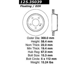 StopTech Premium High-Carbon Rear Rotor for Mercedes-Benz 125.35039