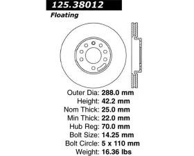 StopTech Premium High-Carbon Front Rotor for Saab 9-3 2003-2011, 125.38012