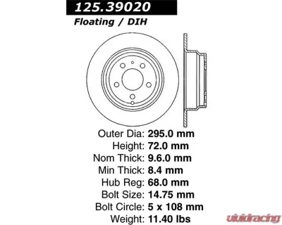 StopTech Brake Rotor Front, Red, for Ford Mustang 2015-2023, 125.3902 - 125.39020