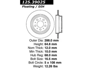 StopTech Premium High-Carbon Rear Rotor for Volvo S60 2001-2010, 125.39025
