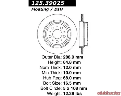 StopTech Premium High-Carbon Rear Rotor for Volvo S60 2001-2010, 125.39025 - 125.39025