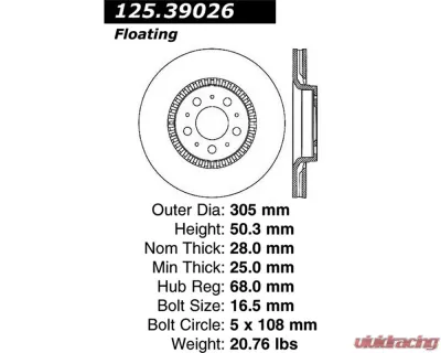 StopTech Premium High-Carbon Front Rotor for Volvo S60 2001-2010, 125.39026 - 125.39026