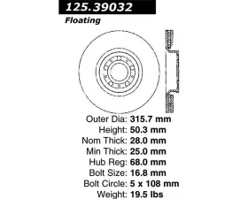 StopTech Premium High-Carbon Front Rotor for Volvo S60 2001-2010, 125.39032
