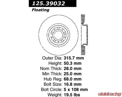 StopTech Premium High-Carbon Front Rotor for Volvo S60 2001-2010, 125.39032 - 125.39032