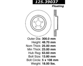 StopTech Premium High-Carbon Brake Rotor Front for Volvo C30 2.5L 125.39037