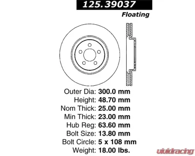 StopTech Premium High-Carbon Brake Rotor Front for Volvo C30 2.5L 125.39037 - 125.39037