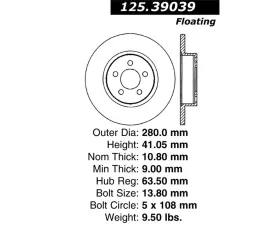StopTech Premium High-Carbon Rear Rotor for Volvo S60 2001-2010, 125.39039