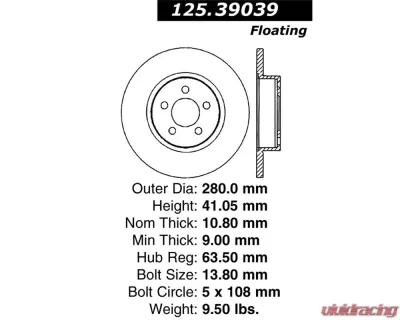 StopTech Premium High-Carbon Rear Rotor for Volvo S60 2001-2010, 125.39039 - 125.39039