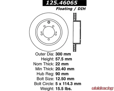 StopTech Premium High-Carbon Rear Rotor for Mitsubishi 2.0L 4-Cyl 125.46065 - 125.46065
