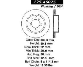 StopTech Premium High-Carbon Rear Rotor for Mitsubishi 2.0L 2003-2008 125.46075