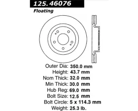 StopTech High-Carbon Rotor - Mitsubishi 2.0L 4-Cyl Front, 125.46076