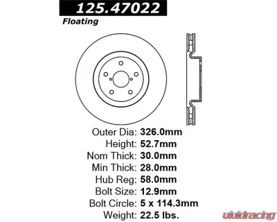 StopTech Premium High-Carbon Rotor Subaru Forester 2.5L Front 125.47022 - 125.47022