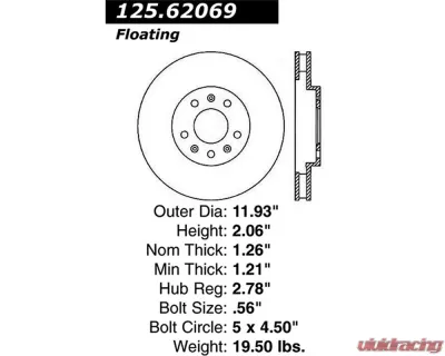StopTech High-Carbon Front Rotor for Cadillac CTS 2003-2007, 125.62069 - 125.62069