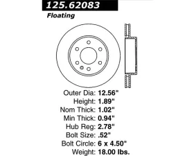 StopTech Premium High-Carbon Rear Rotor Cadillac SRX 2004-2009 125.62083