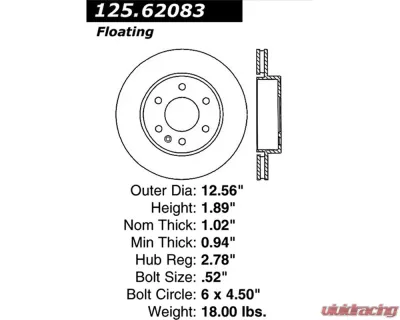 StopTech Premium High-Carbon Rear Rotor Cadillac SRX 2004-2009 125.62083 - 125.62083