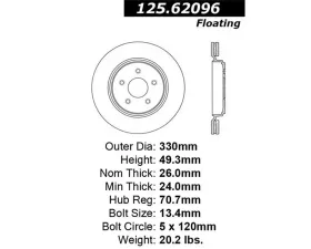 StopTech Premium High-Carbon Rear Rotor for Ford Mustang 2015-2023, 125.62096