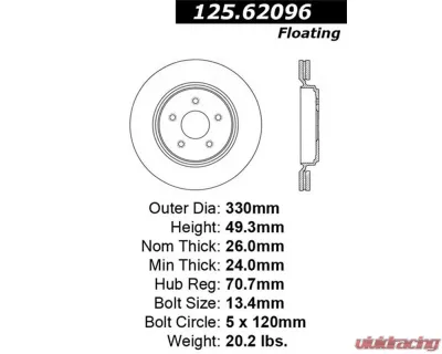 StopTech Premium High-Carbon Rear Rotor for Ford Mustang 2015-2023, 125.62096 - 125.62096