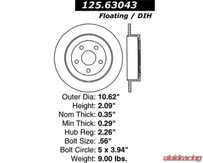 StopTech Premium High-Carbon Rear Rotor for Ford Mustang 2015-2023 125.63043 - 125.63043