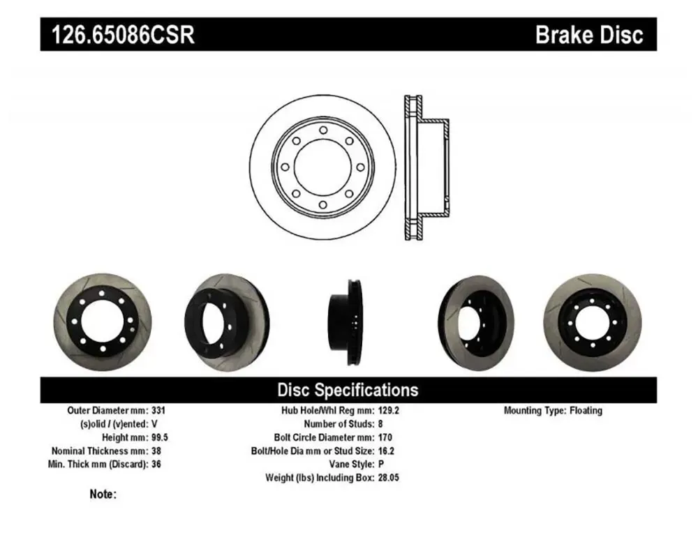 StopTech Sport Slotted Cryo Brake Rotor Front Right Ford 2005-2014 126.65086CSR - 126.65086CSR