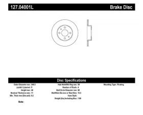 StopTech Sport Drilled/Slotted Brake Rotor Rear Left Fiat 500 2012-2016 127.04001L