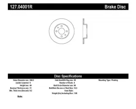 StopTech Sport Drilled/Slotted Brake Rotor Rear Right Fiat 500 2012-2016 127.04001R