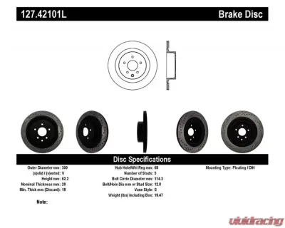 StopTech Sport Drilled/Slotted Rear Left Brake Rotor for Honda Civic 127.42101L - 127.42101L