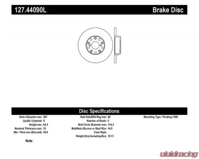 StopTech Sport Drilled/Slotted Rear Left Brake Rotor for Lexus 127.44090L - 127.44090L