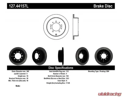 StopTech Sport Drilled/Slotted Brake Rotor Rear Left, Red, 127.44157L - 127.44157L
