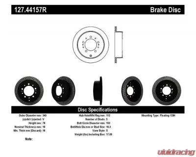StopTech Sport Drilled/Slotted Brake Rotor Rear Right for Honda Civic 2006-2011, Black, 127.44157R - 127.44157R
