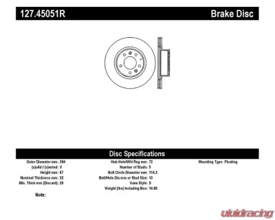 StopTech Sport Drilled/Slotted Brake Rotor Front Right Mazda RX-7 93-95 127.45051R - 127.45051R