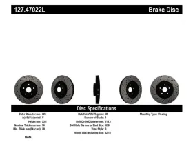 StopTech Sport Drilled/Slotted Brake Rotor Front Left Subaru STI 2008-2021, 127.47022L