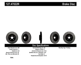 StopTech Sport Drilled/Slotted Brake Rotor Front Right Subaru STI 2008-2021 127.47022R