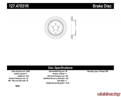 StopTech Sport Drilled/Slotted Rear Right Brake Rotor for Honda Civic 127.47031R - 127.47031R