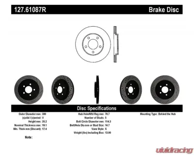 StopTech Sport Drilled/Slotted Brake Rotor Rear Right Ford Mustang 2005-2012 127.61087R - 127.61087R