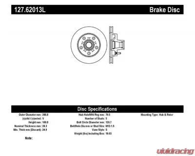 StopTech Sport Drilled/Slotted Brake Rotor Front Left, Black, 2006-2011 Honda Civic, 127.62013L - 127.62013L