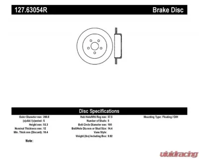 StopTech Sport Drilled/Slotted Brake Rotor Rear Right for Ford Mustang 2005-2014, Black, 127.63054R - 127.63054R