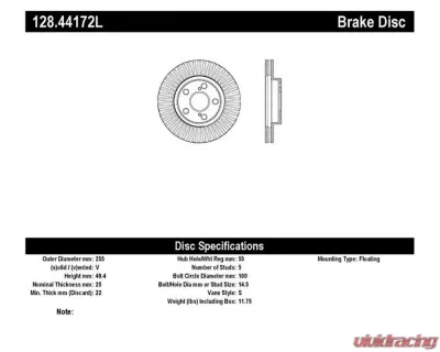 StopTech Sport Cross Drilled Brake Rotor Front Left, Black, 128.44172L - 128.44172L