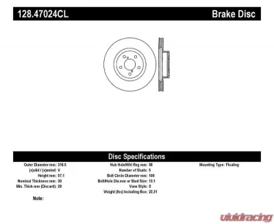 StopTech Sport Cryo Cross Drilled Brake Rotor, Front Left, Subaru 128.47024CL - 128.47024CL