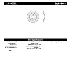 StopTech Sport Cross Drilled Brake Rotor Front Left, Black, 128.50028L