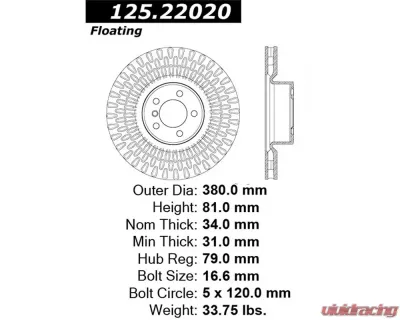 StopTech Brake Rotor, Front, Black, for Honda Civic 2016-2021, 125.2202 - 125.22020