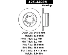 StopTech Premium High-Carbon Rear Rotor for Ford Mustang 2015-2023, 125.33038