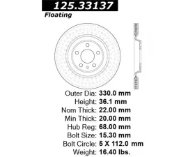 StopTech Premium High-Carbon Rear Rotor for Audi A4/A5 2009-2016 125.33137