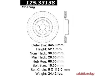 StopTech Premium High-Carbon Front Rotor Audi 2012 3.0L V6 125.33138 - 125.33138